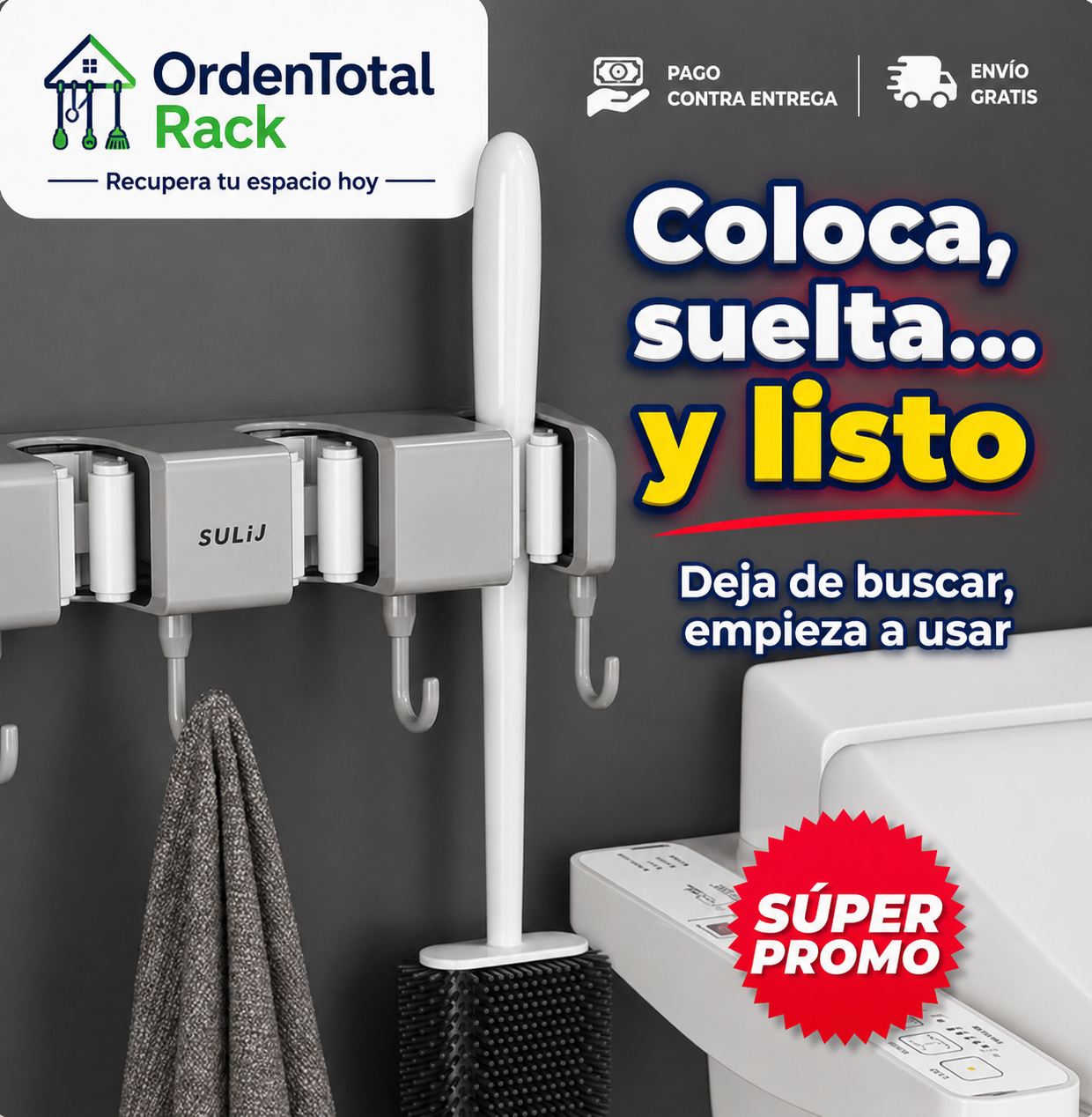 OrdenTotal Rack - Organizador de Mopas - Más espacio en minutos