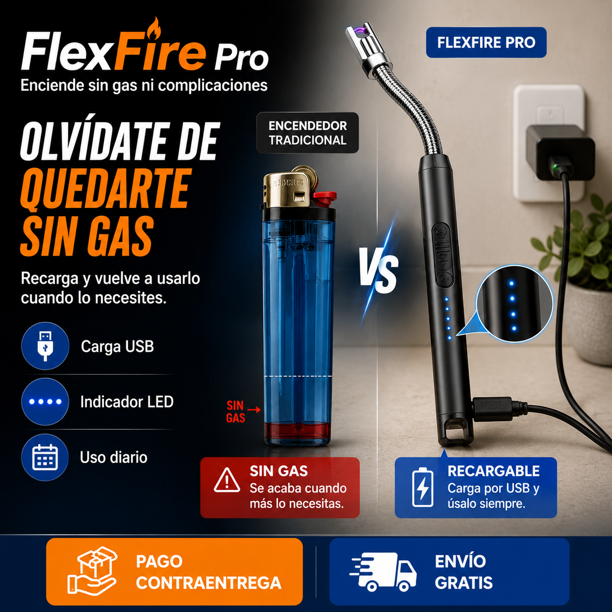 FlexFire Pro - Encendedor Chispero USB - "Enciende sin gas ni fósforos"