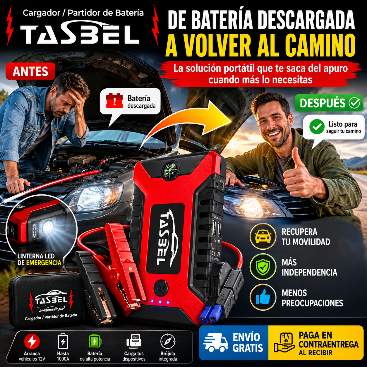 Cargador/Partidor de Batería TASBEL - Recupera el arranque cuando lo necesites