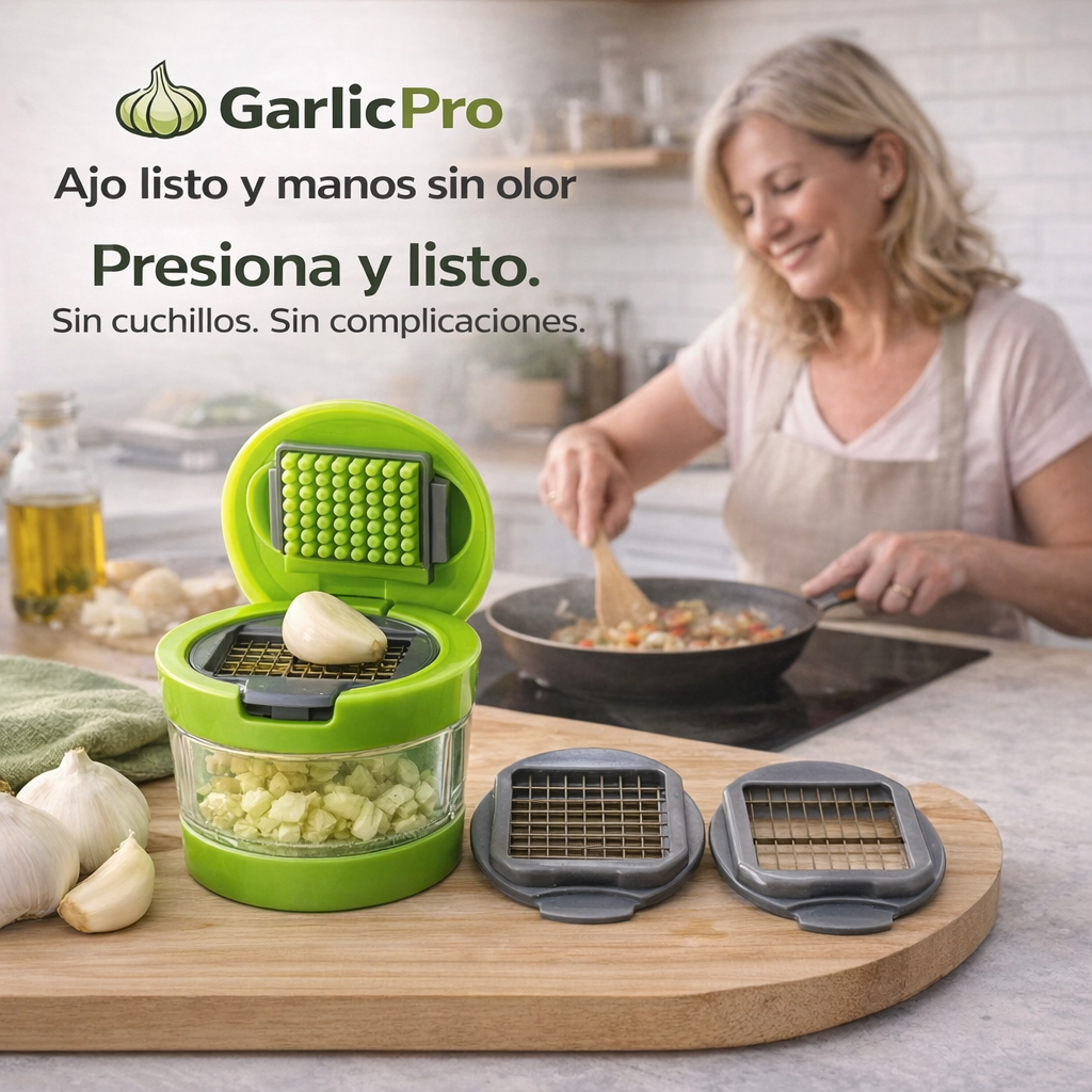GarlicPro -Mini Triturador de Ajos - "Ajo listo y manos sin olor"