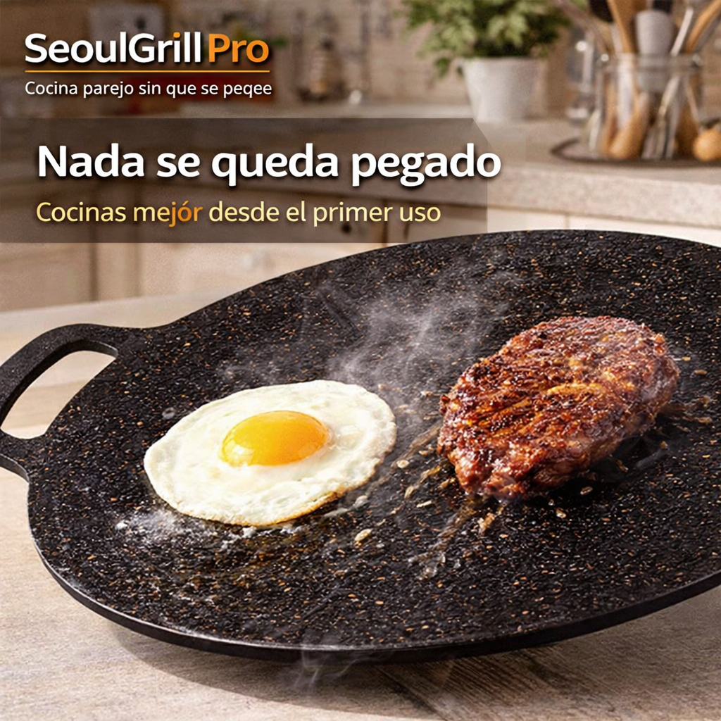 SeoulGrill Pro - - Plancha Antiadherente Coreana - Cocina parejo sin que se pegue