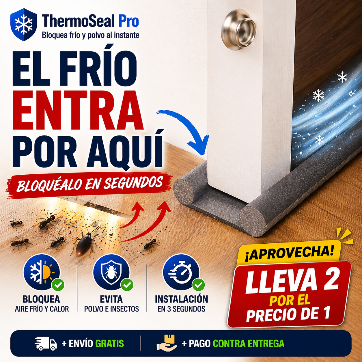 ThermoSeal Pro - Sellador Aislante de puerta -  Bloquea frío y polvo al instante