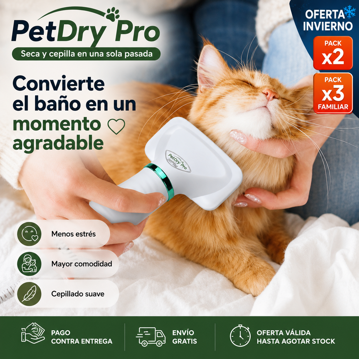 PetDry Pro - Cepillo Y Secador De Mascotas 2 En 1 - "Seca y cepilla en una sola pasada"