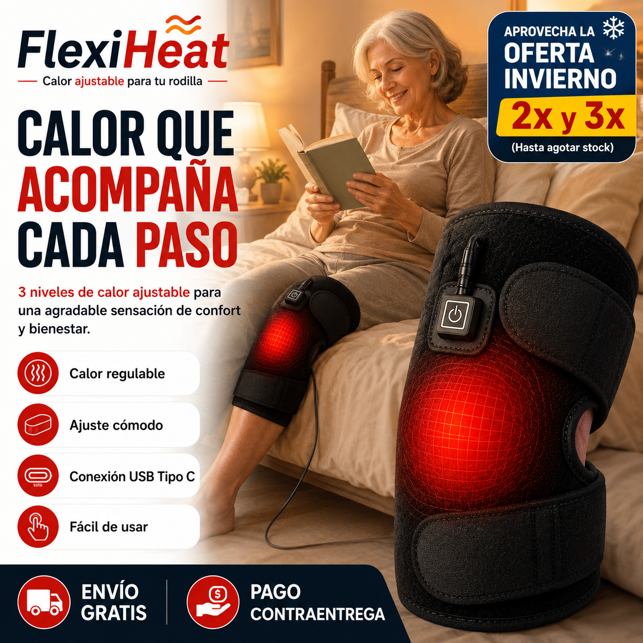 FlexiHeat -Rodillera Térmica USB -  "Calor ajustable para tu rodilla "