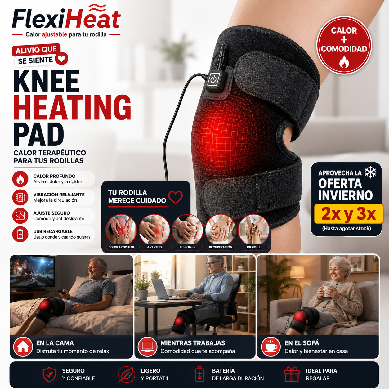 FlexiHeat -Rodillera Térmica USB -  "Calor ajustable para tu rodilla "