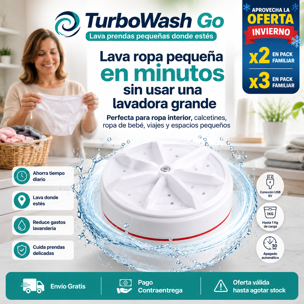 TurboWash Go - Turbina Ultrasonica Portátil  -  Lava prendas pequeñas donde estés