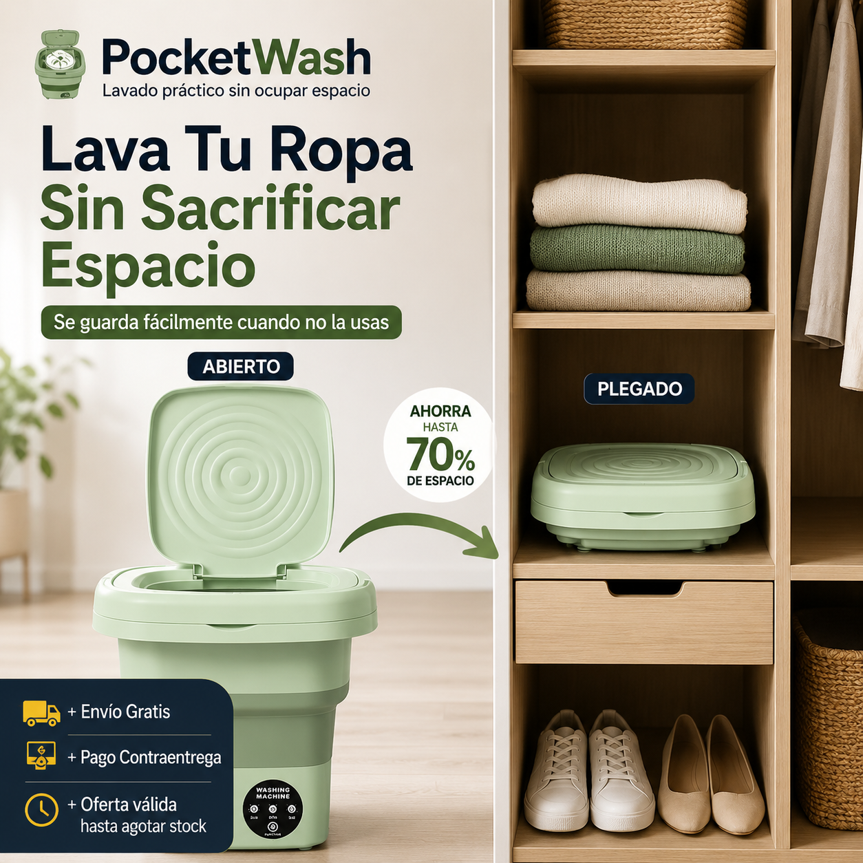 PocketWash -Mini Lavadora Portatil -  "Lavado práctico sin ocupar espacio"