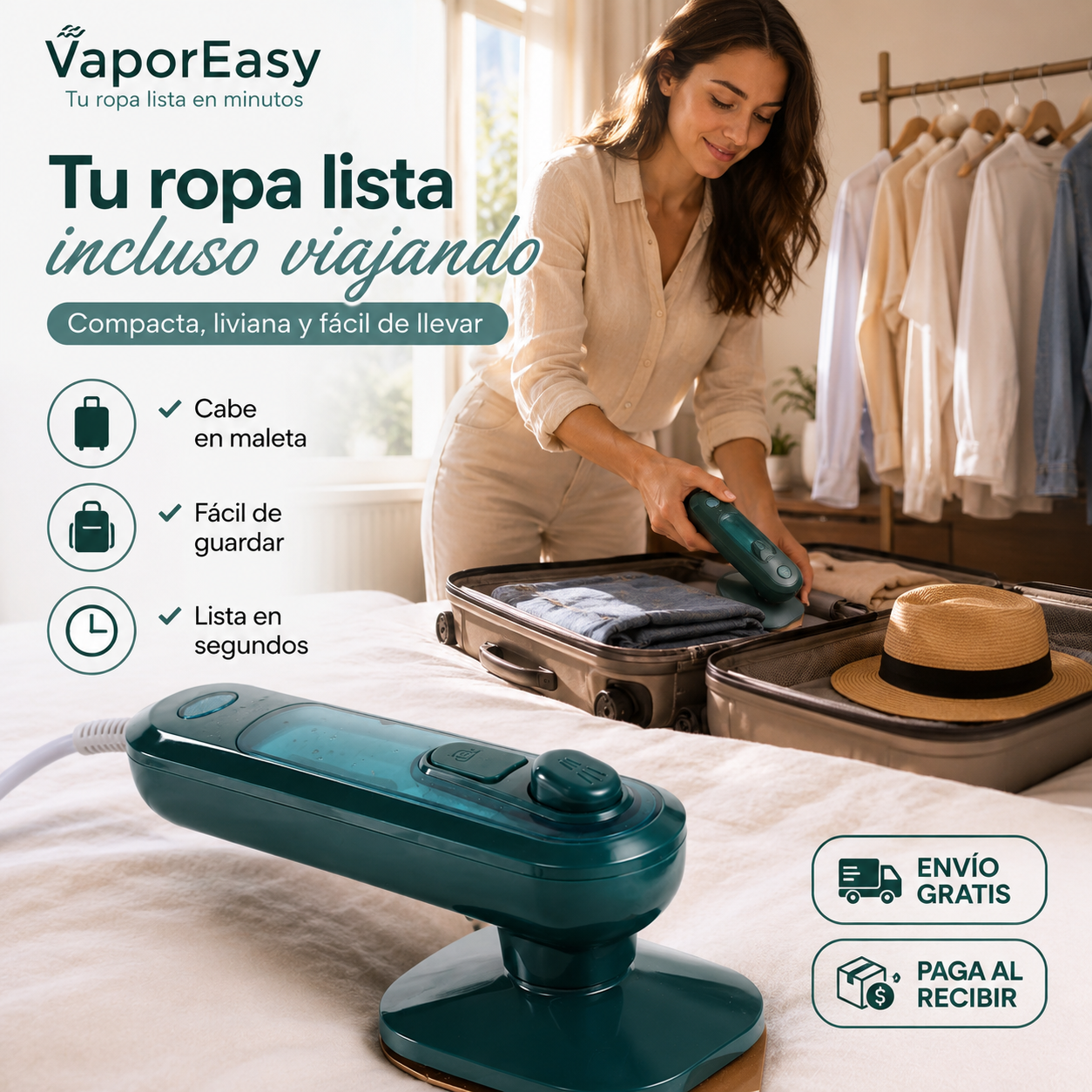 VaporEasy - mini Plancha Vapor -  Tu ropa lista en minutos