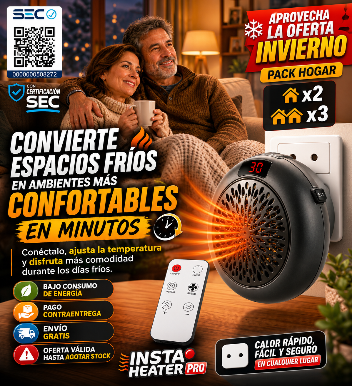 Insta Heater Pro - Calentador Portátil - Calienta tu espacio de forma práctica, rápida y sencilla