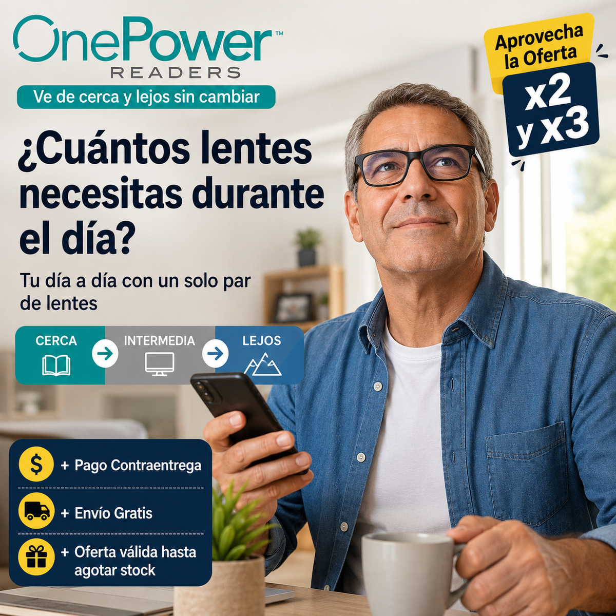 OnePower Readers - Lentes Multifocales Inteligente - "Ve de cerca y lejos sin cambiar"
