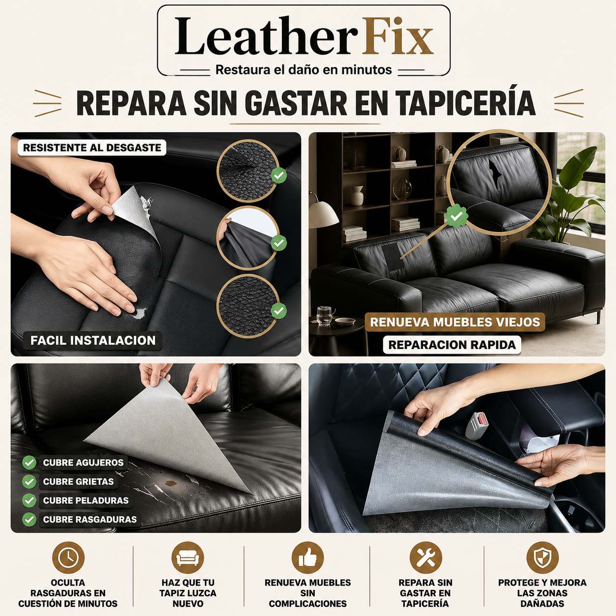 LeatherFix - Cuero Sintético Adhesivo  - "Restaura el daño en minutos"