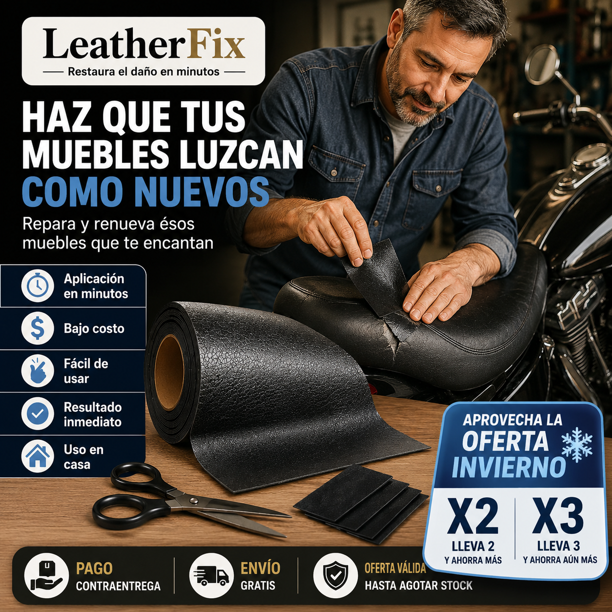 LeatherFix - Cuero Sintético Adhesivo  - "Restaura el daño en minutos"