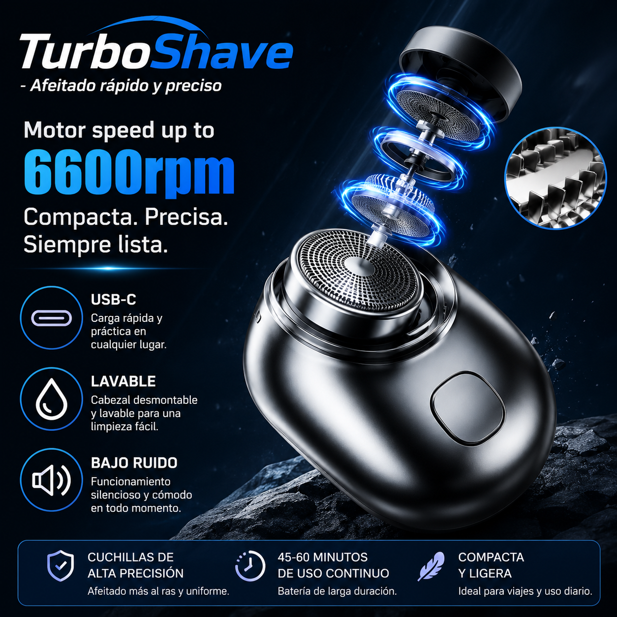 TurboShave -Mini Afeitadora Portátil - "Afeitado rápido y preciso"