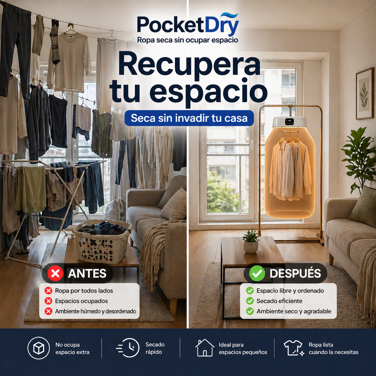 PocketDry - Secadora Ropa Portátil - Ropa seca sin ocupar espacio