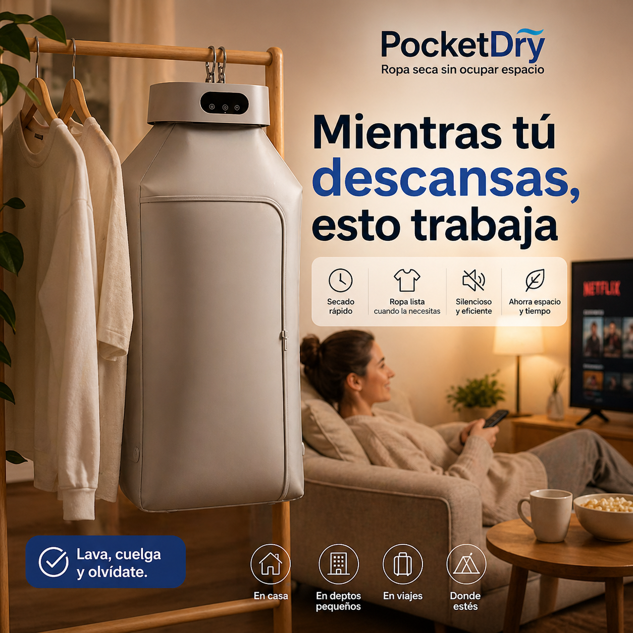 PocketDry - Secadora Ropa Portátil - Ropa seca sin ocupar espacio