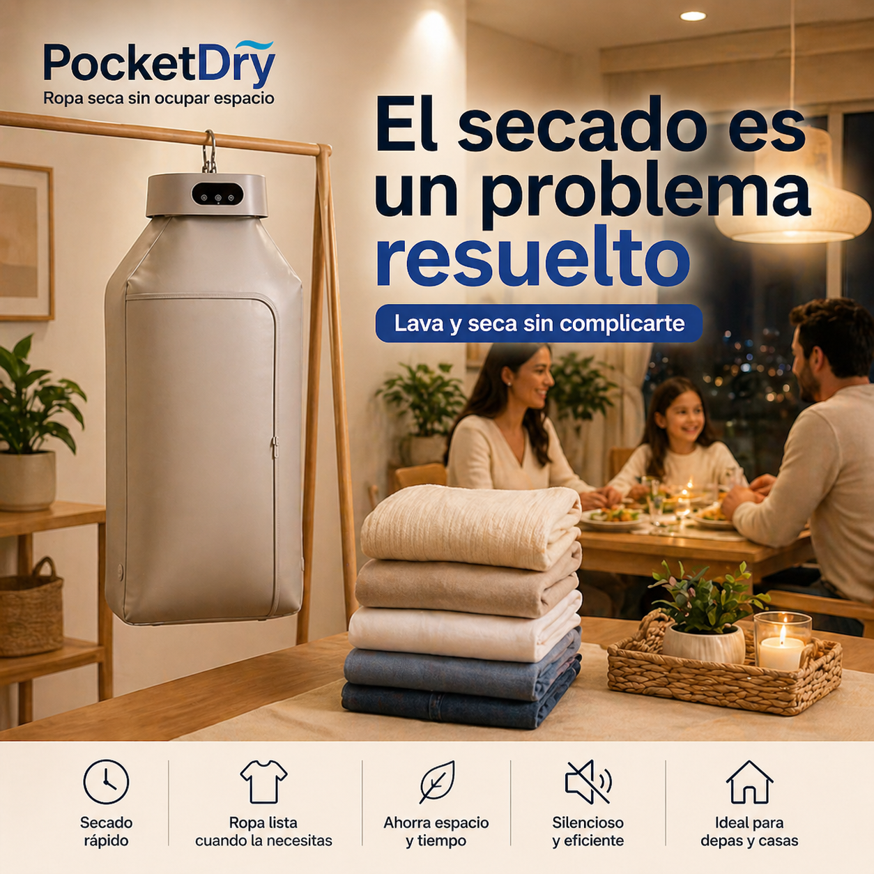 PocketDry - Secadora Ropa Portátil - Ropa seca sin ocupar espacio