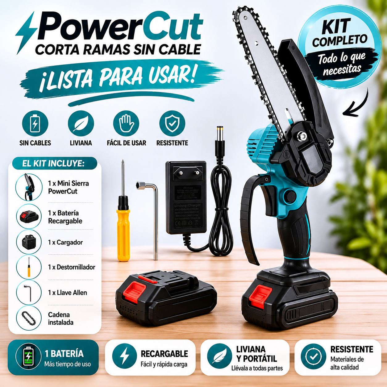 PowerCut - Mini Motosierra Inalamb - "Corta Ramas Sin Cable"