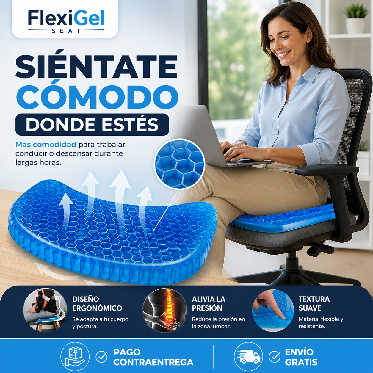 FlexiGel Seat - Cojín Panal Gel - Comodidad donde estés