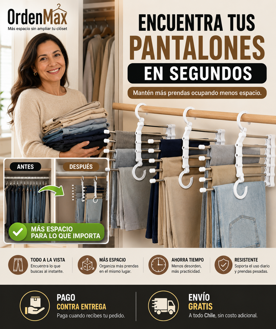 OrdenMax -Organizador Mágico Pantalones- Más espacio sin ampliar tu clóset
