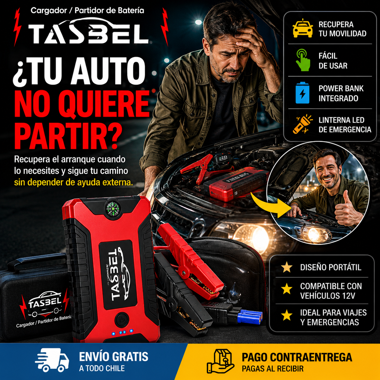 Cargador/Partidor de Batería TASBEL - Recupera el arranque cuando lo necesites
