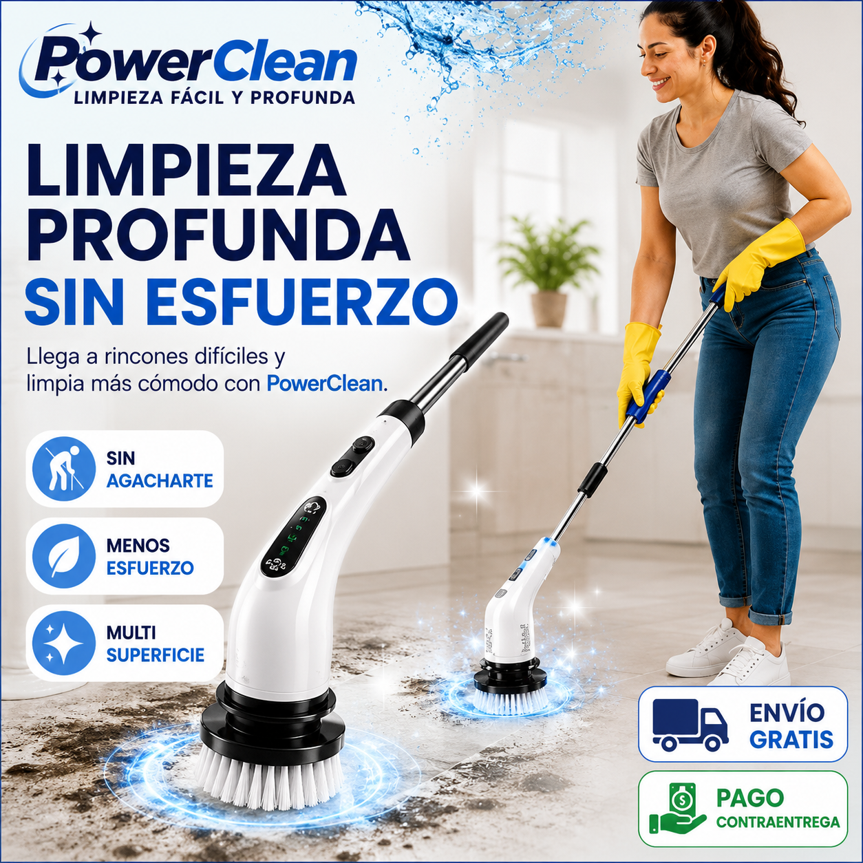 PowerClean -Cepillo de limpieza 9 en 1 . -  "Limpieza fácil y profunda"