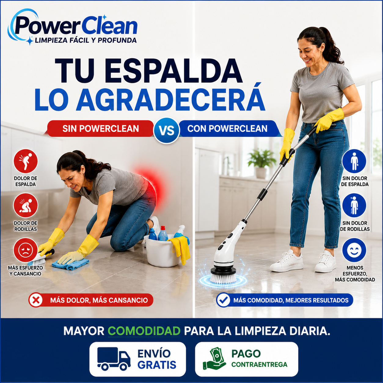 PowerClean -Cepillo de limpieza 9 en 1 . -  "Limpieza fácil y profunda"