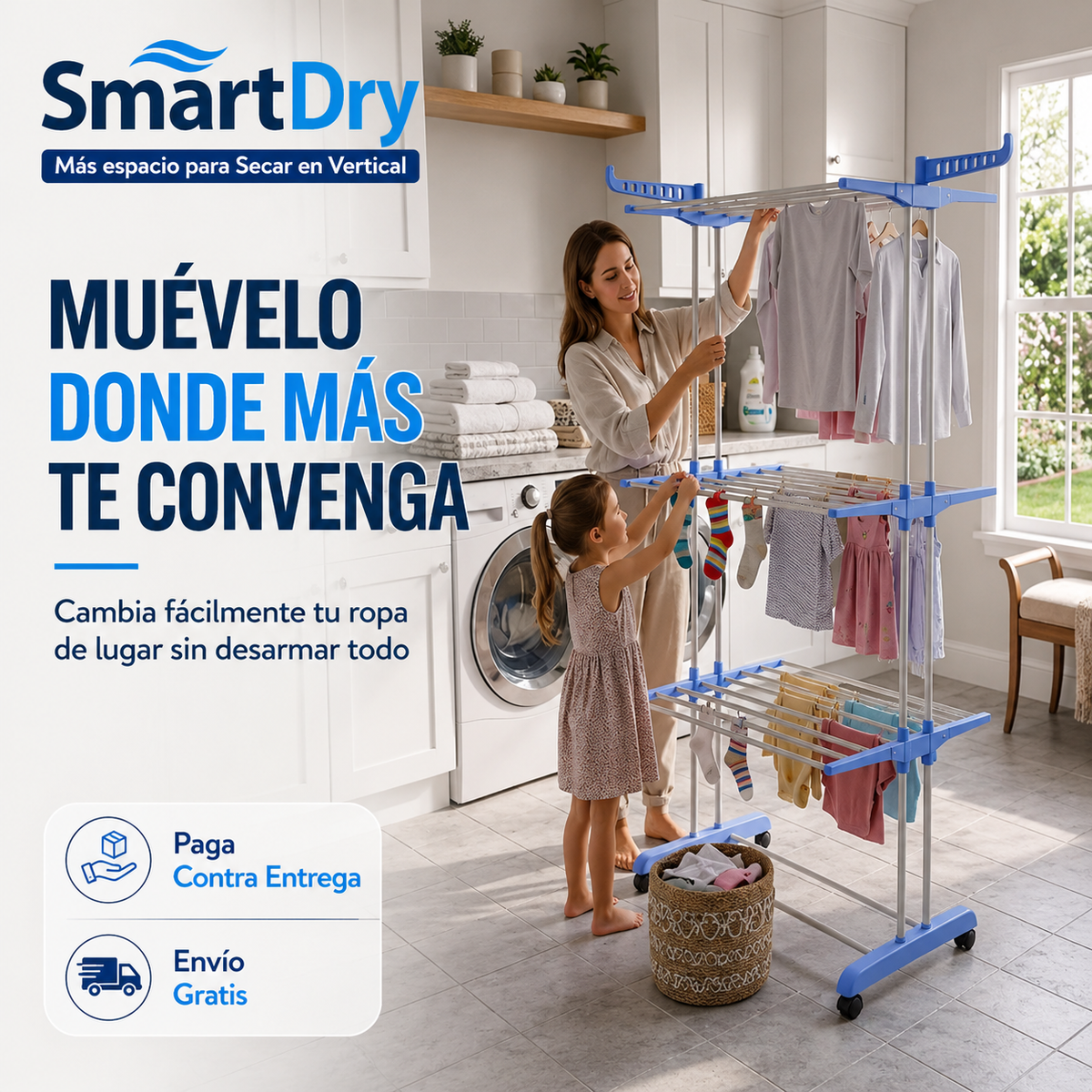 SmartDry - Tendedero Portátil Vertical 3 Pisos - Más Espacio para Secar en Vertical