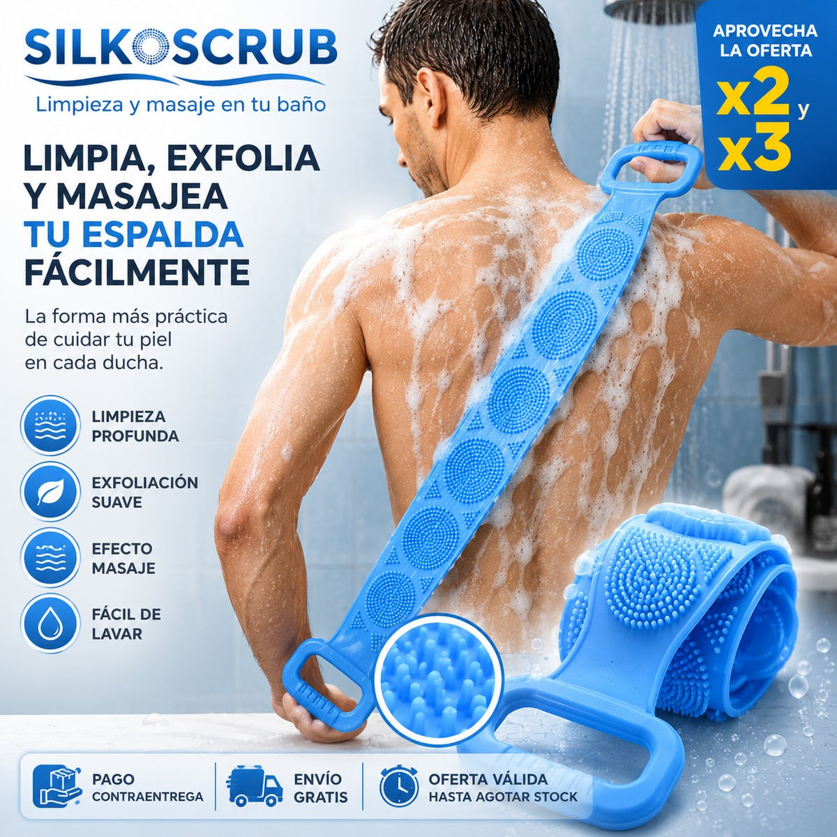 SilkoScrub — Banda Exfoliante y de Limpieza Corporal - "Limpia y exfolia donde tus manos no alcanzan."