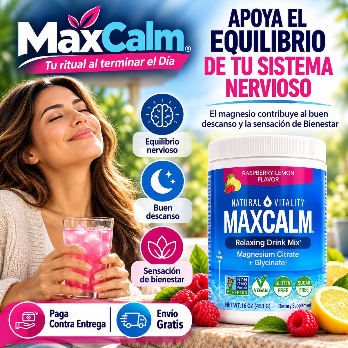 MaxCalm - Tu ritual al terminar el día  -MAGNESIO CITRATO 453 grs +GLICINATO