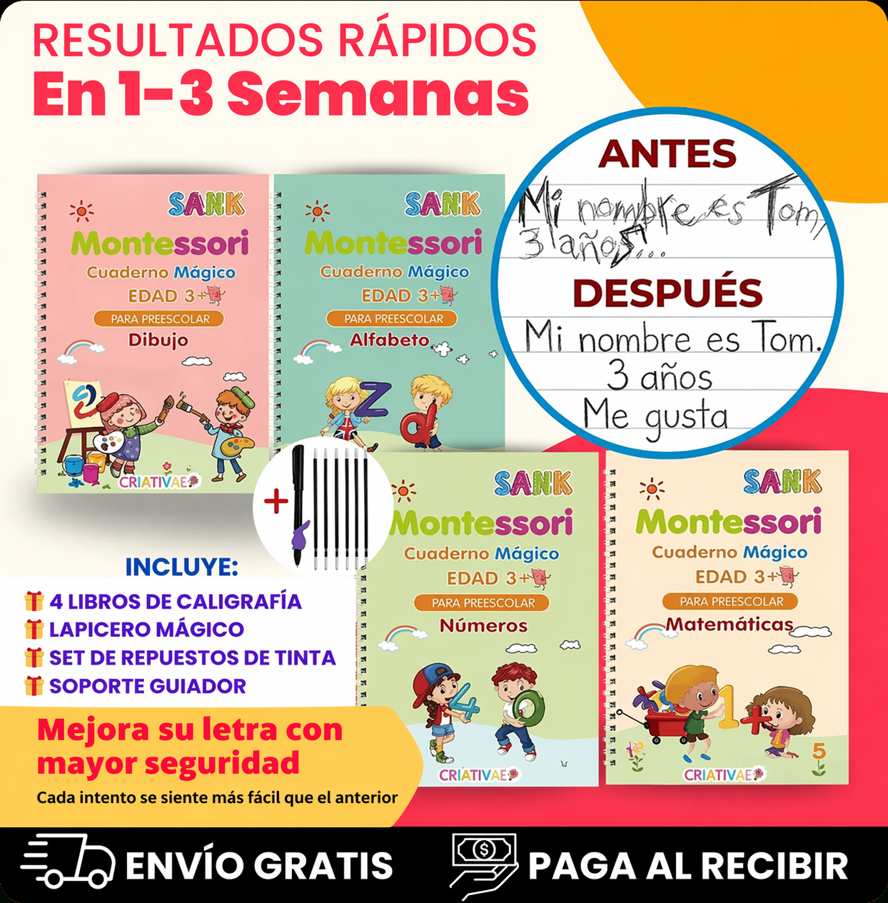 MagicWrite Pro -Set de 4 cuadernos reutilizables  -  Practica sin borrar y aprende jugando -