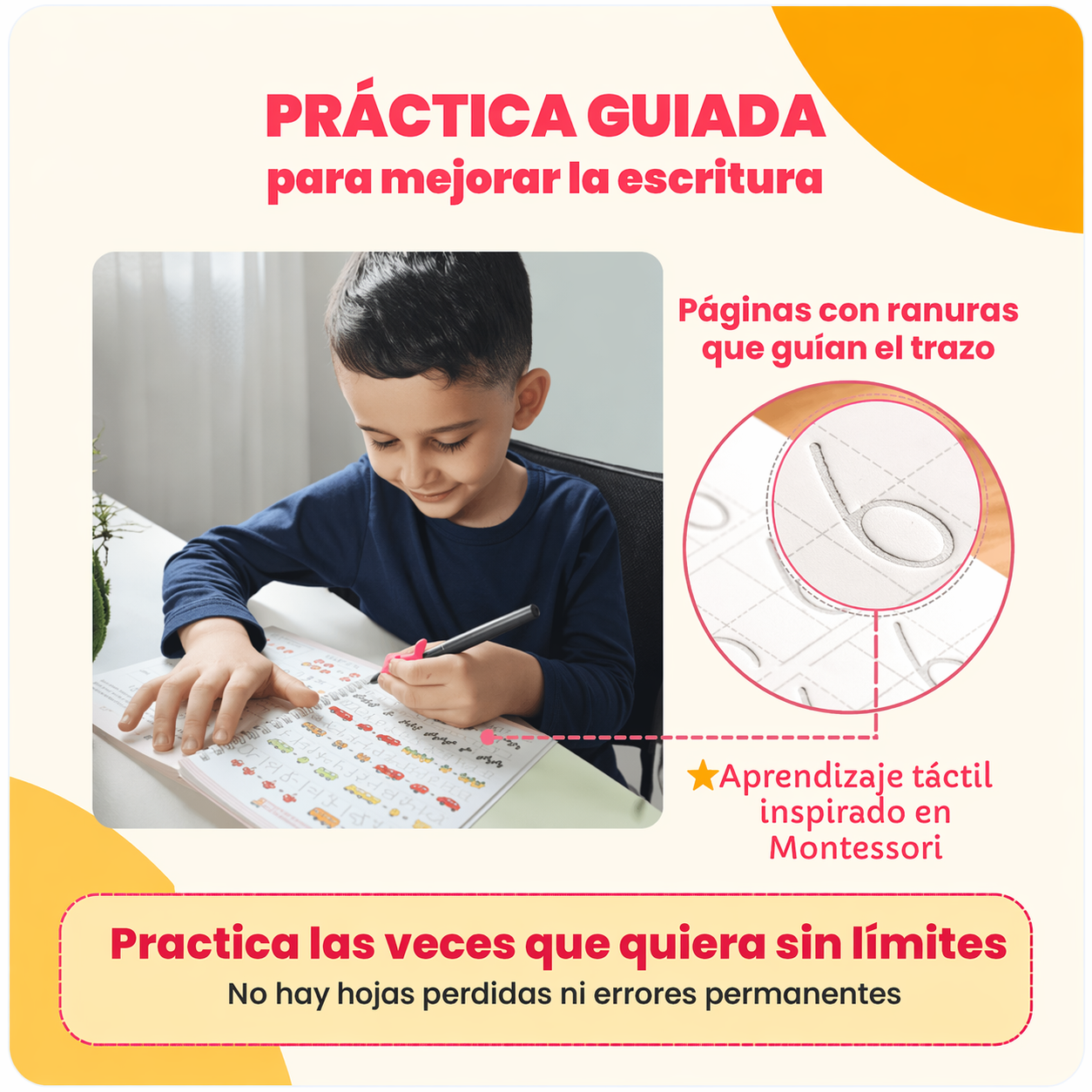 MagicWrite Pro -Set de 4 cuadernos reutilizables  -  Practica sin borrar y aprende jugando -
